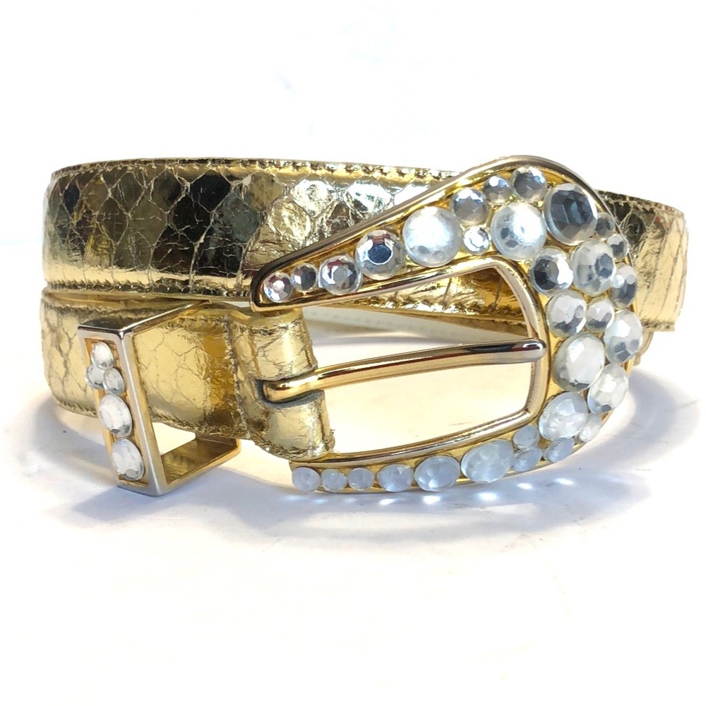 Genuine Snakeskin Bling Buckle Gold Belt size Medium Large
